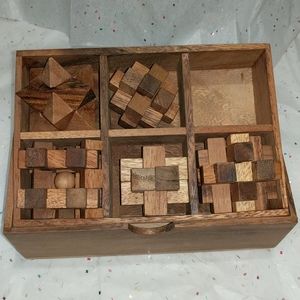 Wooden Logic Puzzle Mind Games Gift Box Set of 5